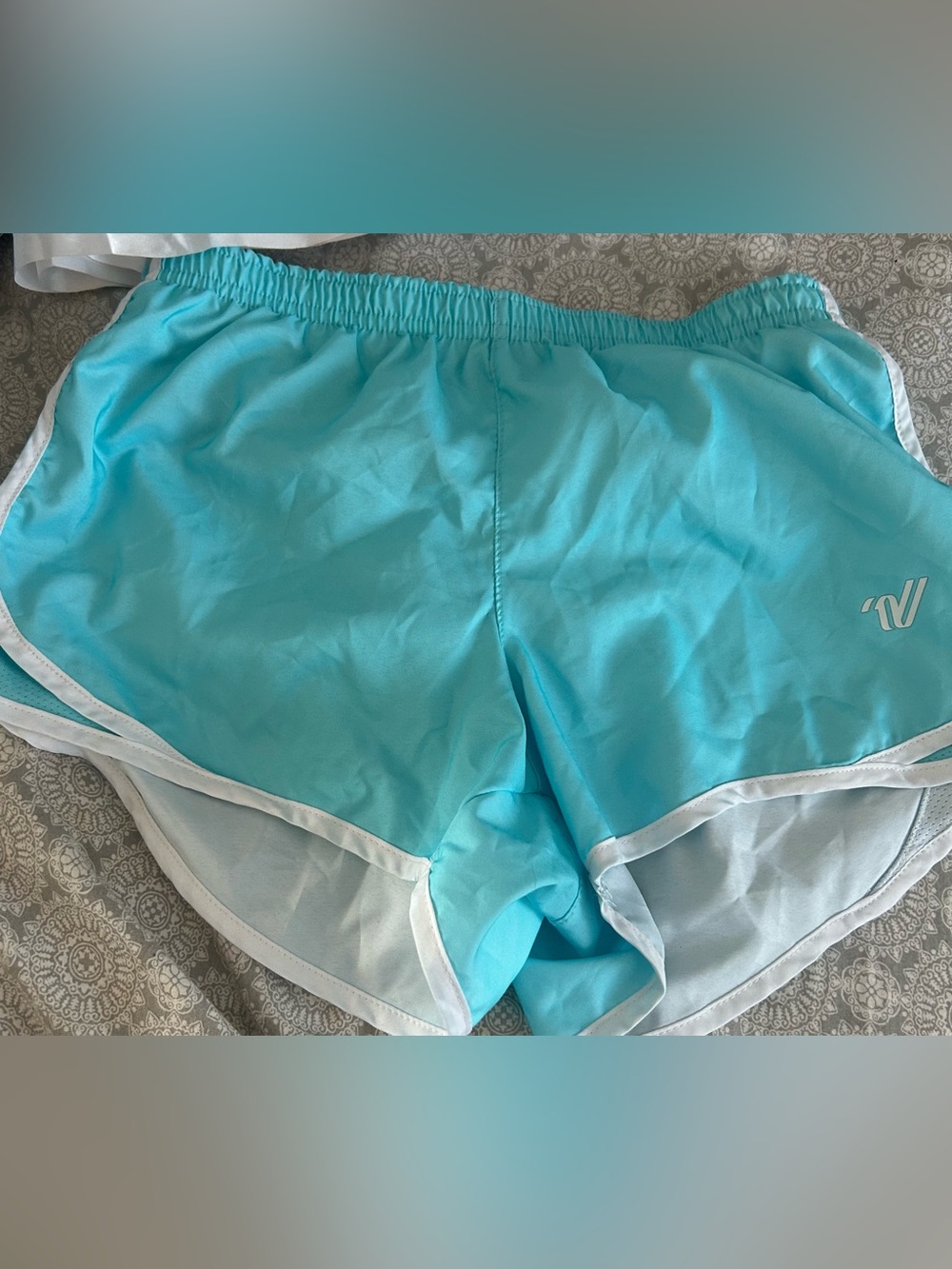 Aqua Girls' Athletic Shorts with White Trim